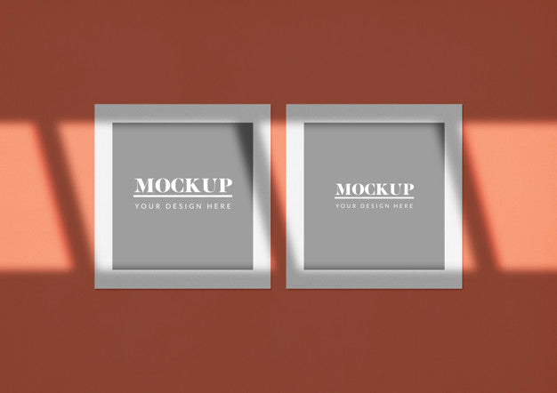 Double Square Cards Mockup With Elegant Shadow Psd