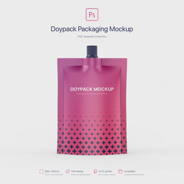 Doypack Packaging With Top Spout Mockup Psd