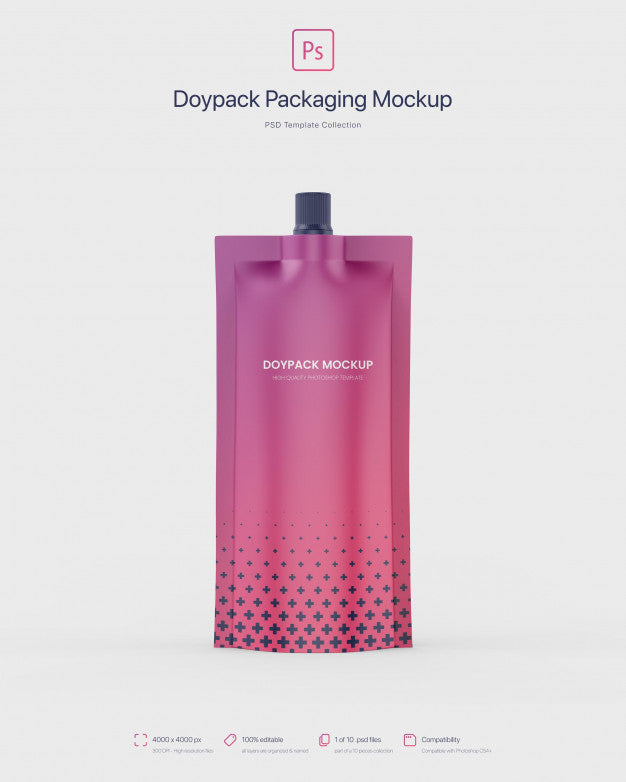 Doypack Packaging With Top Spout Mockup Psd