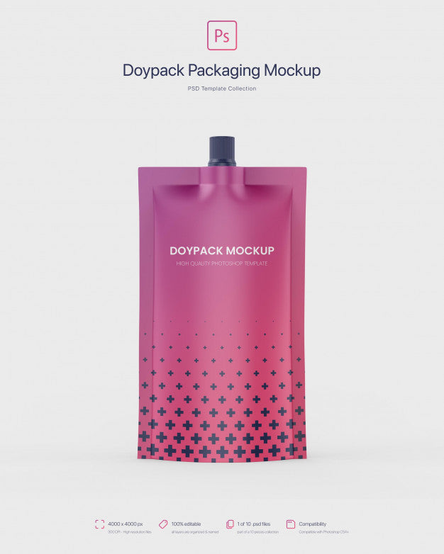 Doypack Packaging With Top Spout Mockup Psd