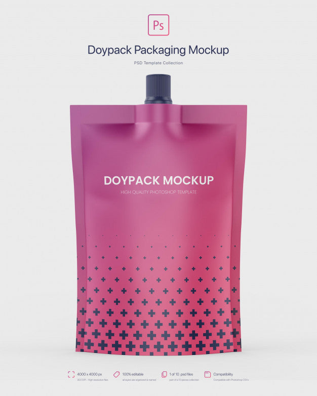Doypack Packaging With Top Spout Mockup Psd
