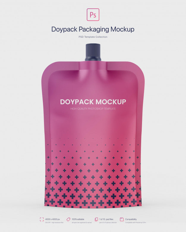 Doypack Packaging With Top Spout Mockup Psd