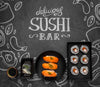 Draw With Sushi And Tablet Set With Sushi Rolls Psd