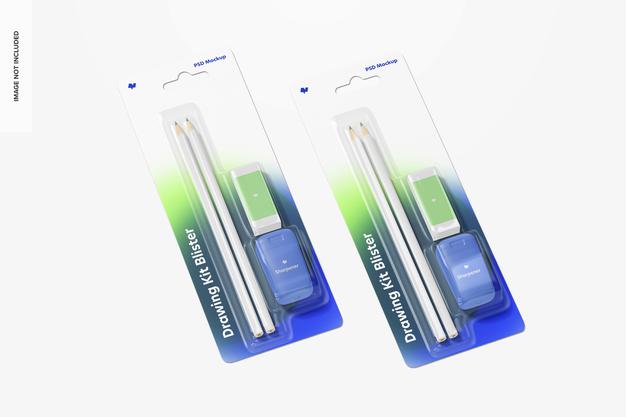 Drawing Kit Blisters Mockup Psd