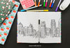 Drawing Of Buildings, Markers, Stapler And Calculator Psd