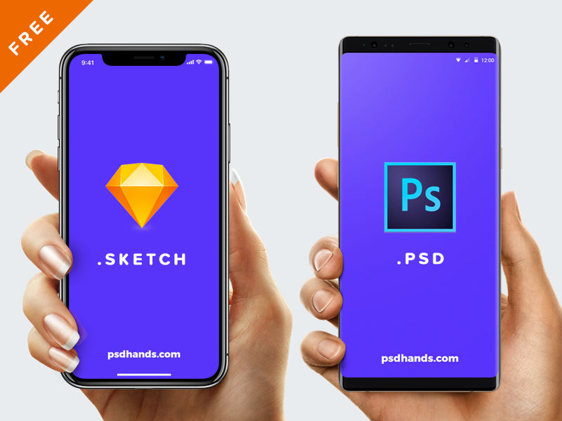 Hand with iPhone X /8/Android/ Mockup PSD/SKETCH