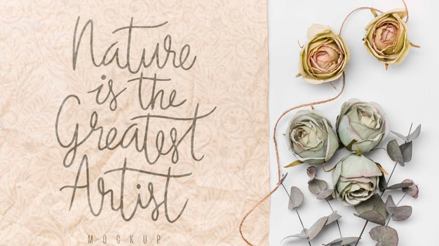 Dried Flowers Next To Message Mockup Psd