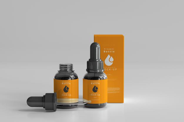 Dropper Bottle Mockup With Box Psd