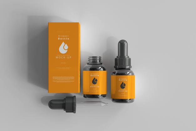 Dropper Bottle Mockup With Box Psd