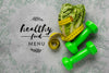 Dumbbells And Salad With Healthy Food Menu Concept Psd