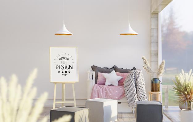 Easel Mockup In Living Room Psd