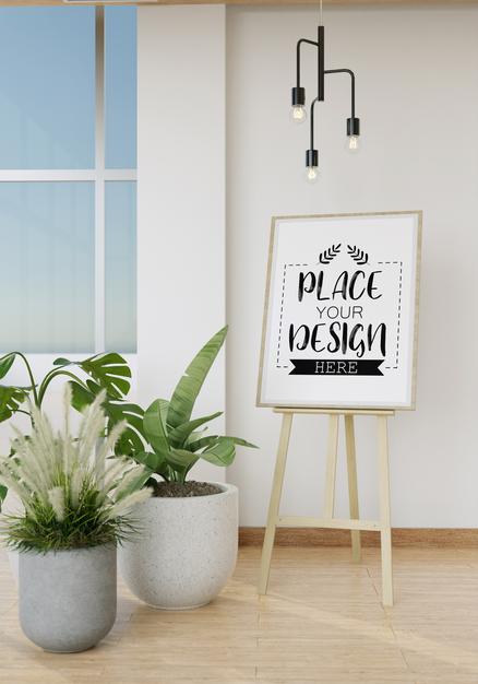 Easel Mockup In Living Room Psd
