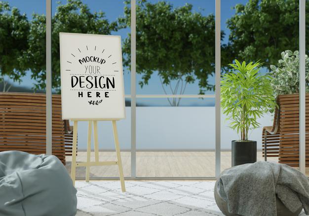 Easel Mockup In Terrace Psd