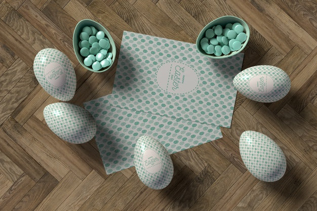 Easter Card And Eggs On Table Psd