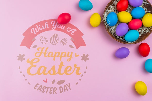 Easter Day Mockup With Colorful Eggs Psd