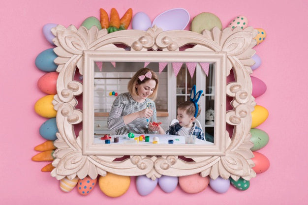 Easter Family Photo With Painted Eggs Frame Psd