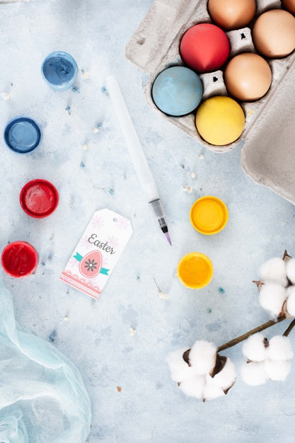 Easter Label With Paints Top View Psd