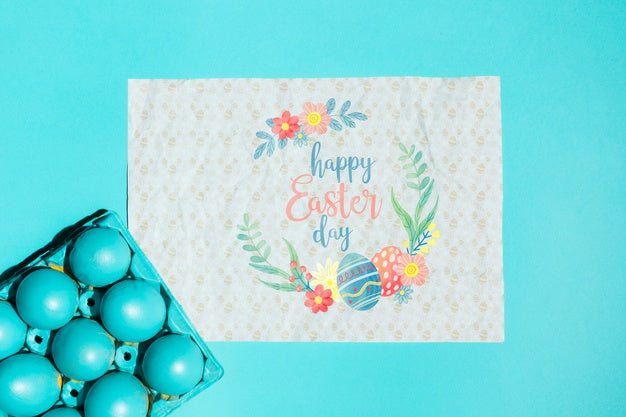Easter Mockup Flat Lay For Greeting Card Psd