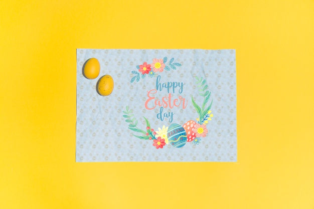 Easter Mockup Flat Lay For Greeting Card Psd