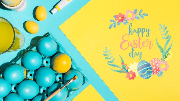 Easter Mockup Flat Lay For Greeting Card Psd