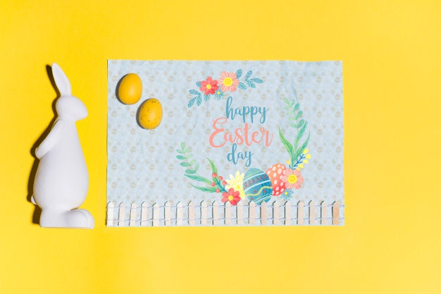 Easter Mockup Flat Lay For Greeting Card Psd