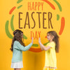 Easter Mockup With Blonde And Brunette Girls Psd