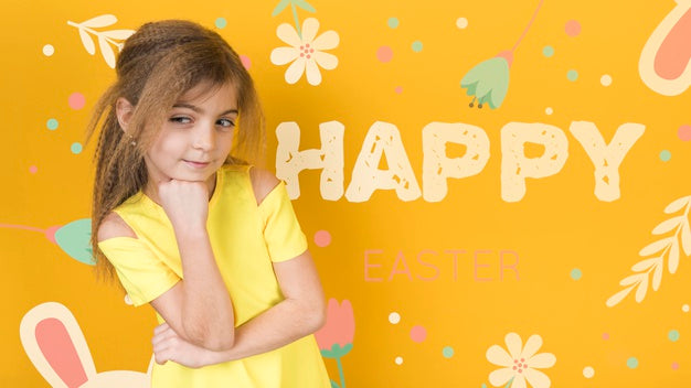 Easter Mockup With Blonde Girl Psd