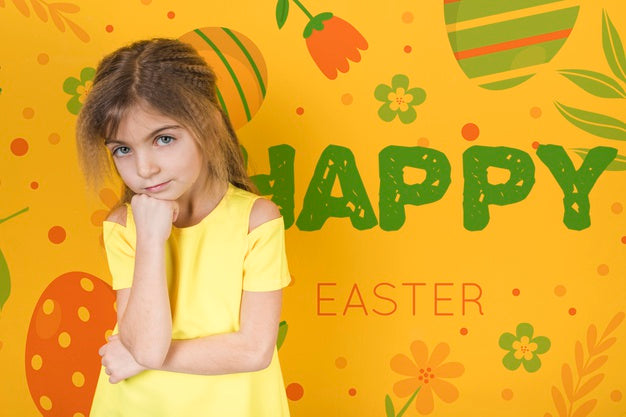 Easter Mockup With Blonde Girl Psd