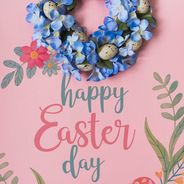 Easter Mockup With Blue Wreath Psd