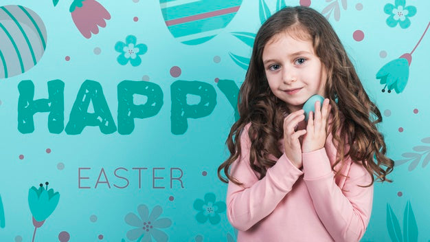 Easter Mockup With Brunette Girl Psd
