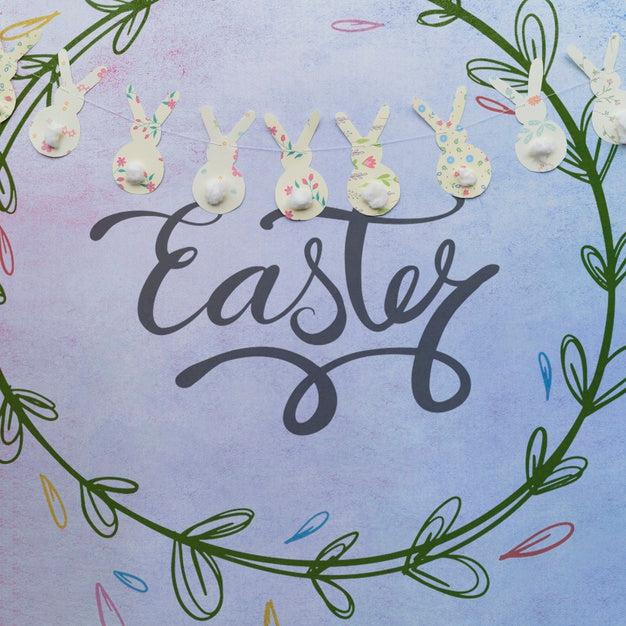 Easter Mockup With Bunny Garland Psd
