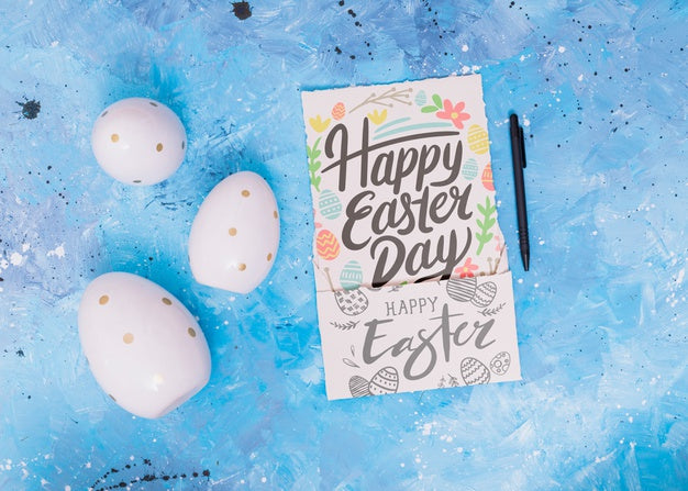 Easter Mockup With Card And Chocolate Eggs Psd