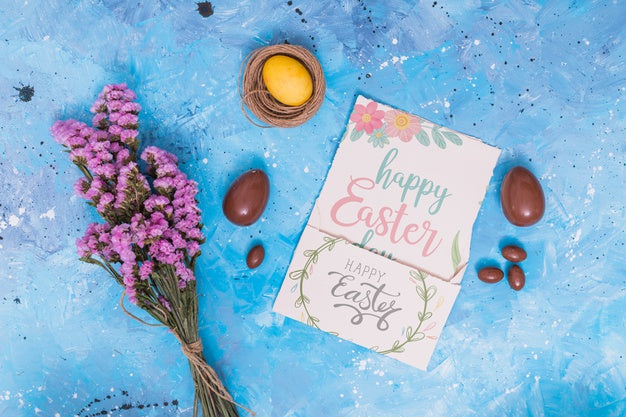 Easter Mockup With Card And Chocolate Eggs Psd