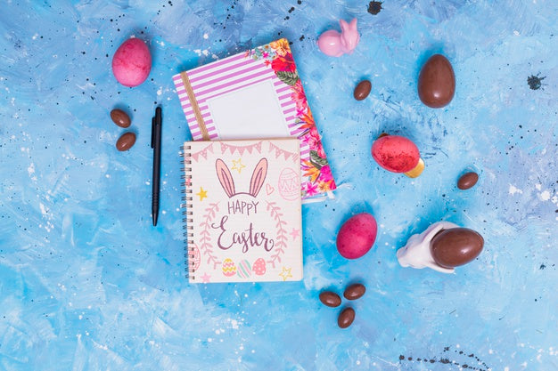 Easter Mockup With Card And Chocolate Eggs Psd