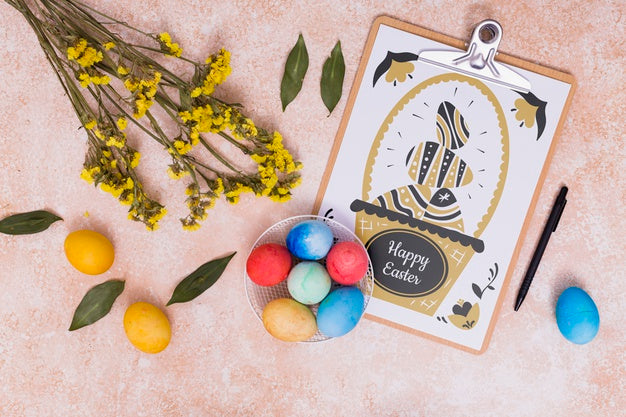 Easter Mockup With Card And Chocolate Eggs Psd