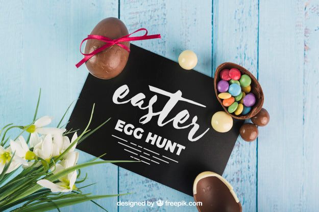 Easter Mockup With Choco Eggs On Envelope Psd