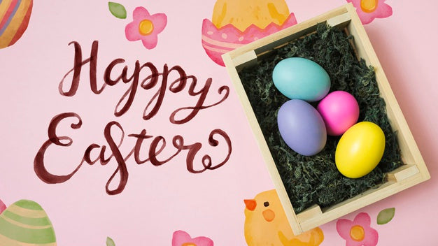 Easter Mockup With Colorful Eggs Box Psd
