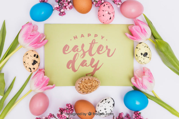 Easter Mockup With Colorful Eggs Psd