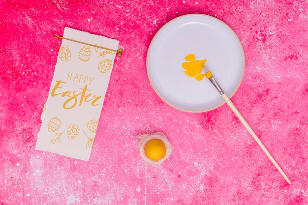 Easter Mockup With Decorated Eggs Psd