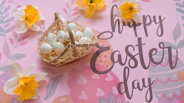 Easter Mockup With Egg Basket Psd