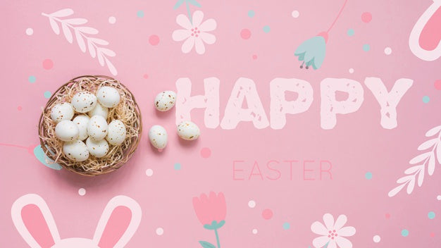 Easter Mockup With Egg Basket Psd