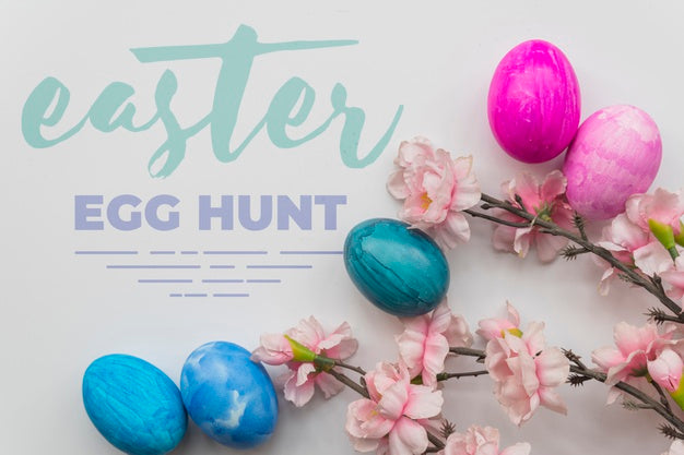 Easter Mockup With Eggs And Branches Psd