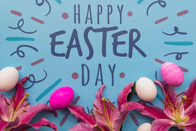 Easter Mockup With Eggs And Flowers Psd