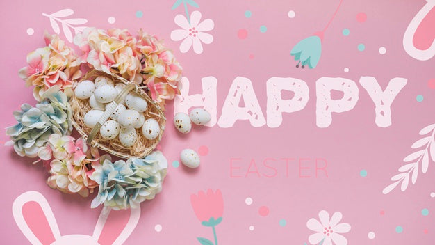Easter Mockup With Eggs And Flowers Psd