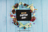 Easter Mockup With Eggs Around Envelope Psd