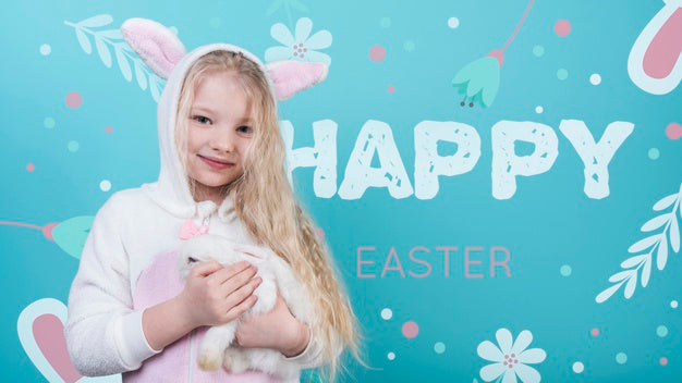 Easter Mockup With Girl And Rabbit Psd