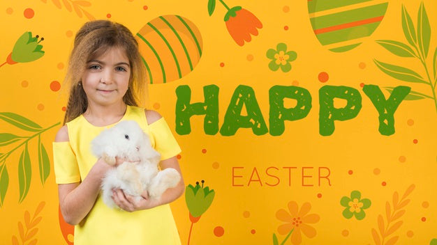 Easter Mockup With Girl And Rabbit Psd