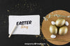Easter Mockup With Golden Eggs And Card Psd