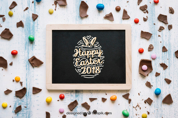 Easter Mockup With Slate And Chocolate Psd