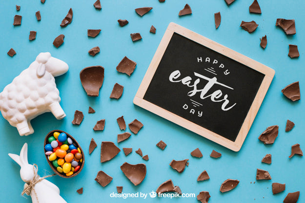 Easter Mockup With Slate And Chocolate Psd